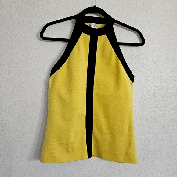 Cache Yellow Mod Colorblock Stretch Silk Halter Top Size Large - Picture 1 of 7